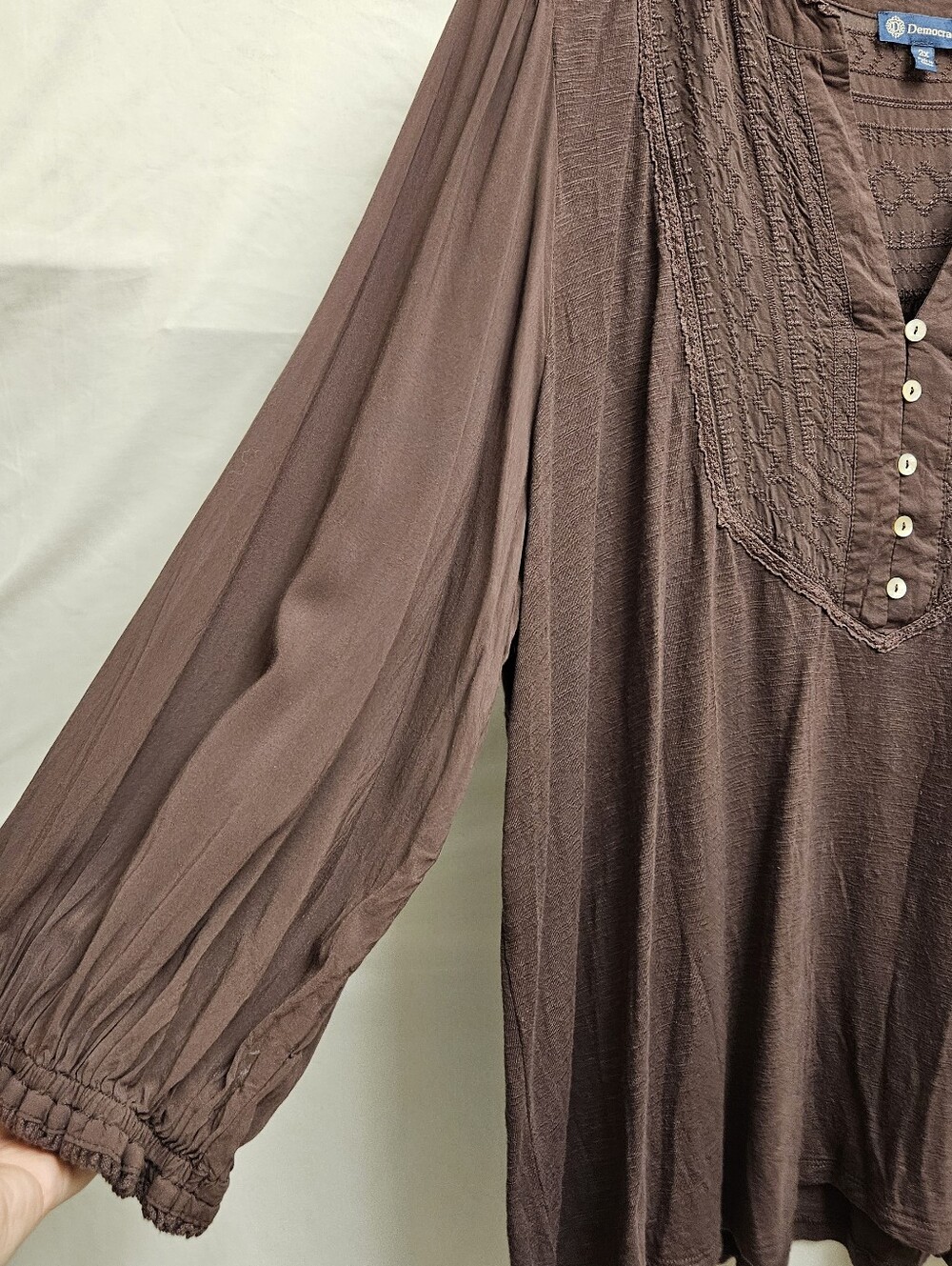 Democracy Women's Brown Purple Button-Front Peasant Top Boho Plus Womens 2X - Picture 6 of 13